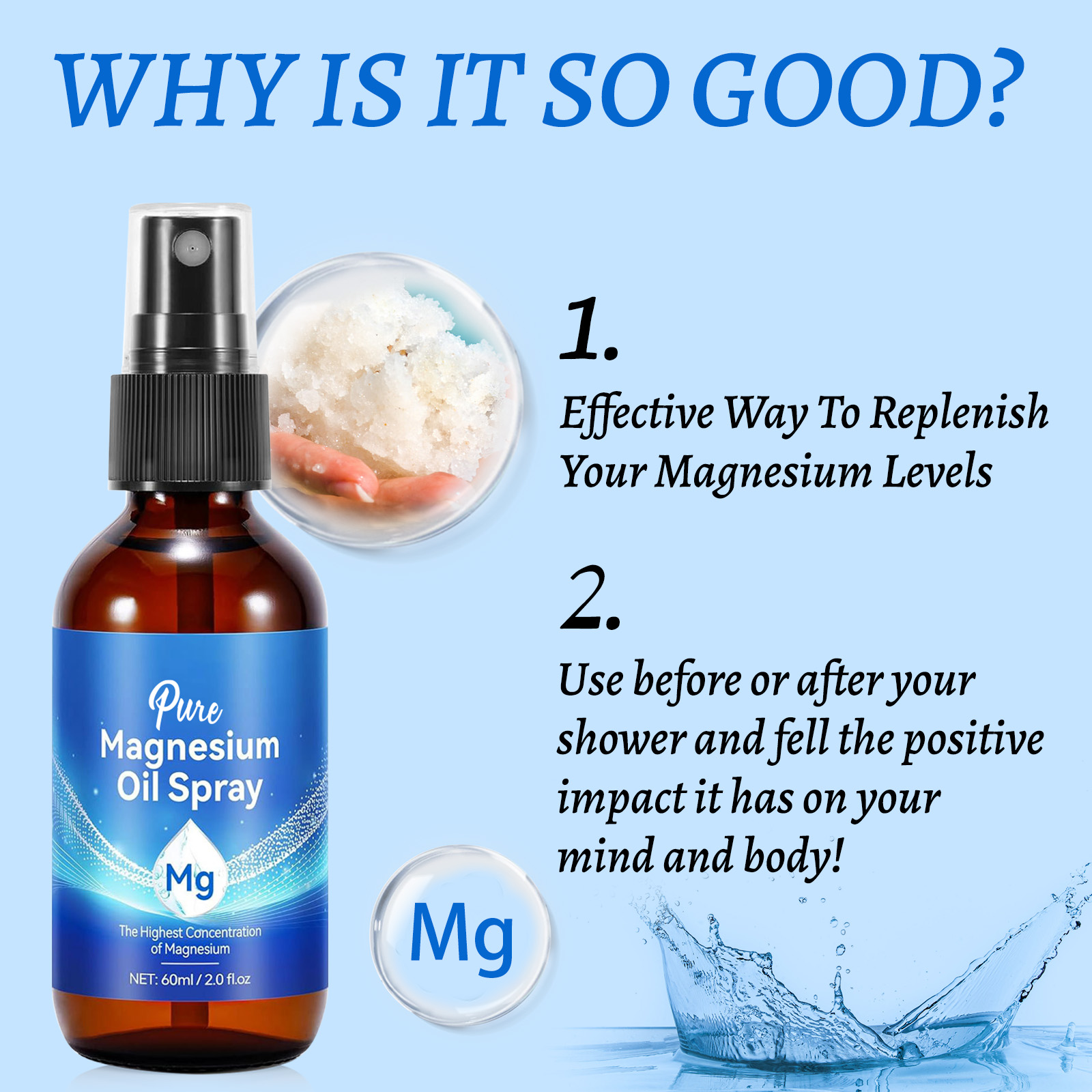Óleo de magnésio natural 60ml  - Bath Salts Magnesium avaliação e preço